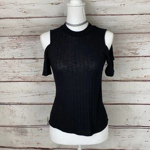 Pink Rose Cold Shoulder Black Medium Top